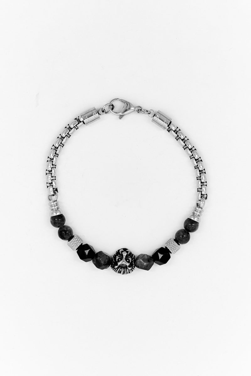 Steeltime Men Curb Chain And Agate Stones With Lion Charm Bracelet, Grey - Image 3